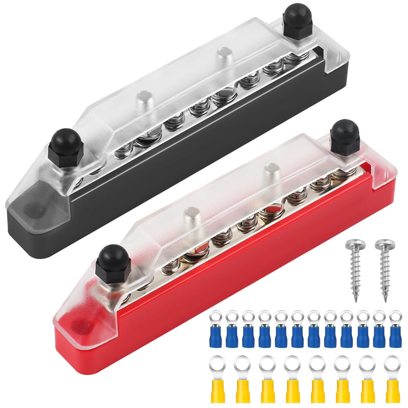 [AUSTRALIA] - Power Distribution Block Busbar with Cover 150A Marine Battery Terminals Distribution Block with M6 Connection Bolts, M4 Connection Screws for Car, Boat, RV (4 x M6 Bolts, 6 x M4 Screws) 4 x M6 bolts, 6 x M4 screws 