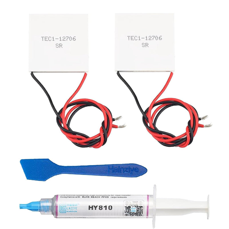 2 Pcs TEC1-12706 Peltier Cooling Module Semiconductor Cooling Tablets with 5g Thermal Paste Heatsink Thermoelectric Cooler Kit 2 pieces Peltier cooling module + 1 piece thermal pastes
