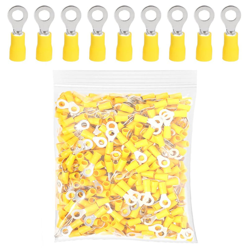 ETOPARS Pack of 100 Yellow M6 Ring Cable Lugs Copper 6.4 mm Hole Ring Cable Lugs 10-12AWG Insulated Electrical Connection Terminal Cable Connector Crimp Connectors M6 Loch Yellow 12-10awg
