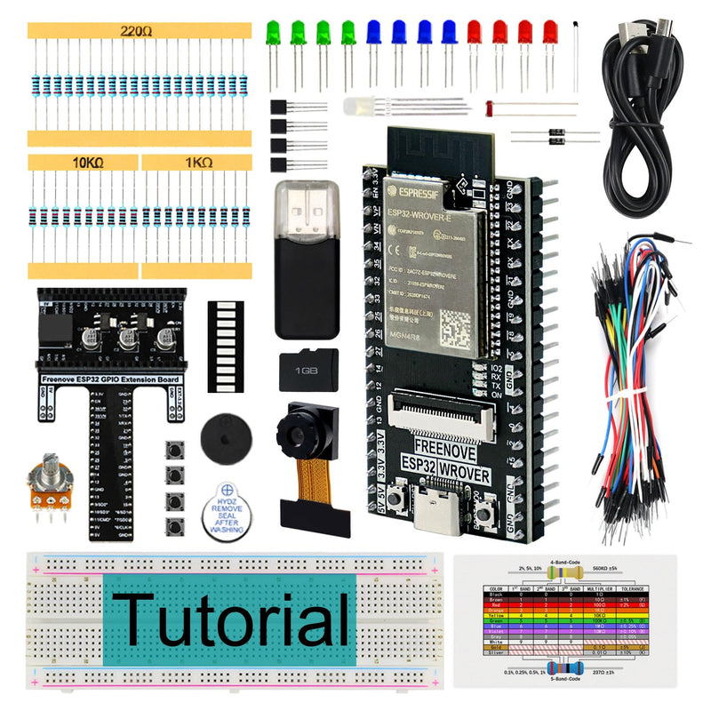 [AUSTRALIA] - Freenove Basic Starter Kit for ESP32 CAM (Included), Dual-core 32-bit 240 MHz Microcontroller, Onboard Camera Wireless, Python C Code, 400-Page Detailed Tutorial, 141 Items, 58 Projects with Memory Card Slot and Card 