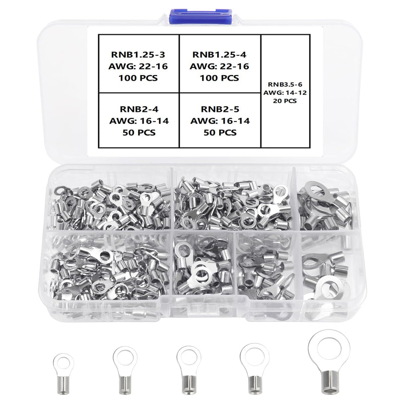 [AUSTRALIA] - YIXISI 320 Pieces M3/M4/M5/M6 Non-Insulated Ring Wire Terminals Kit, Ring Terminals Crimp Connectors, O-type Wire Crimp Copper Terminal Connector, Copper Lugs Terminals Plug, AWG 22-16 16-14 14-12 