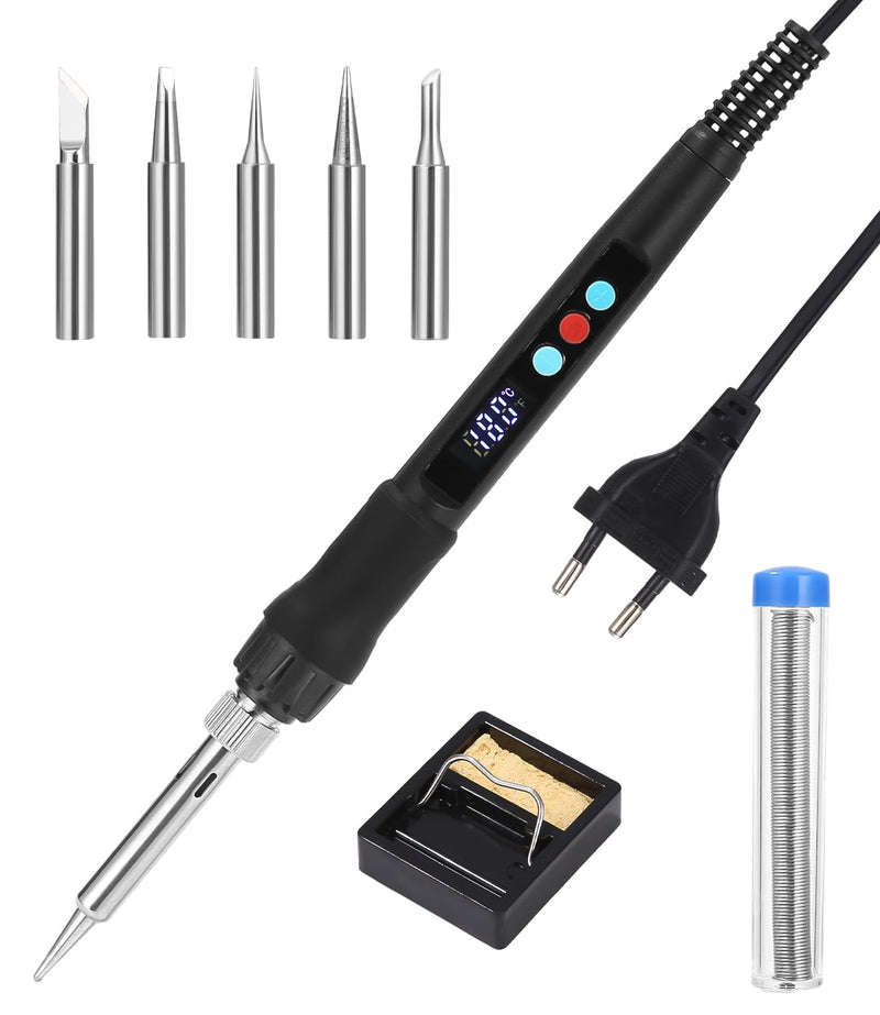[AUSTRALIA] - Zawaer Soldering Iron Set, 100 W LED Soldering Iron with Adjustable and Locking Temperatures 180 °C - 500 °C, with On/Off, 10 g Soldering Wire, 5 Soldering Tips, Soldering Iron Stand, Soldering Set Black 