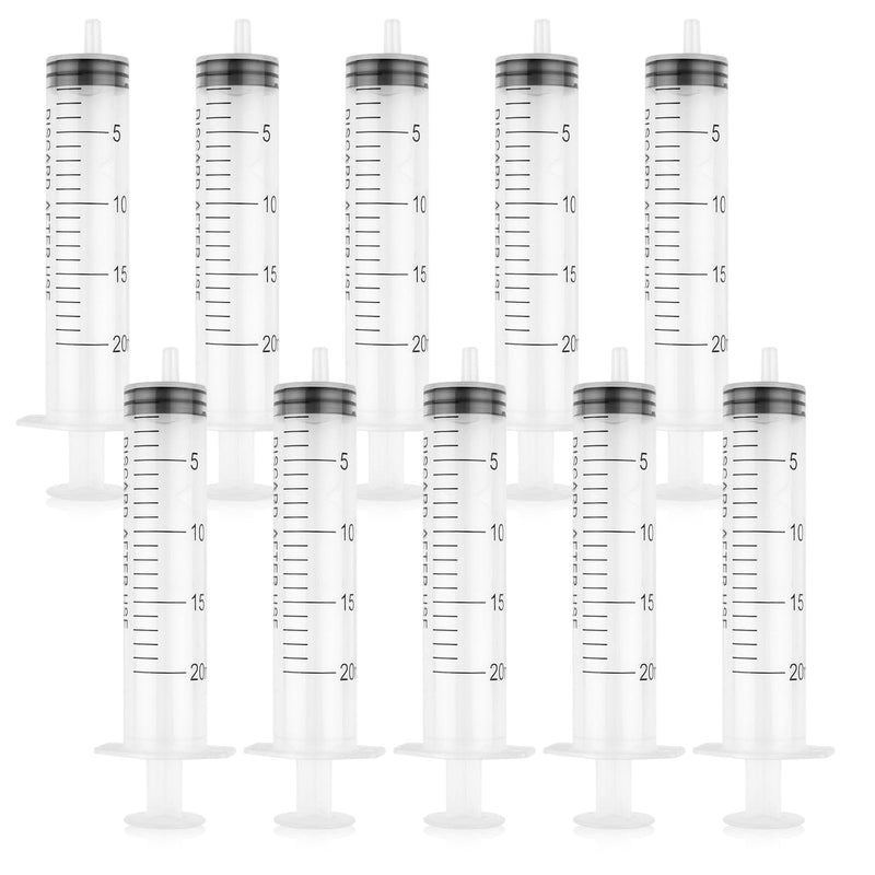 Pack of 10 Syringes, 20 ml Reusable Syringe, Dosing Syringe Without Needle, Tools for Liquid Measure Syringes, Food Syringe, for Laboratory, Animal Feeding, Plant Watering 20 ml, 10 pieces