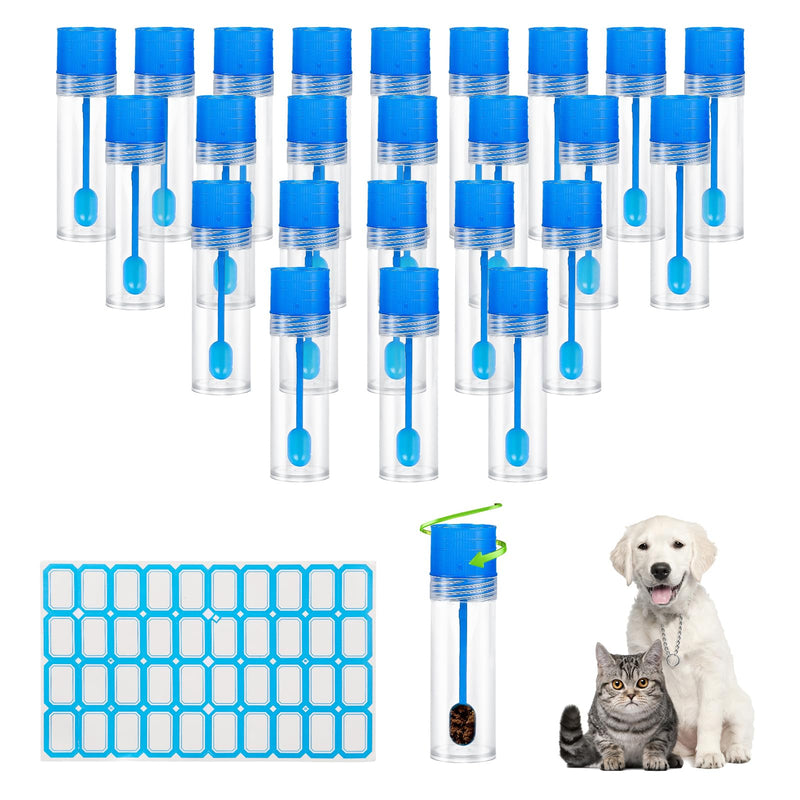 Pack of 25 Chair Sample Tubes, 15 ml Faecal Sample Tube with Spoon and Label Sticker, Cats and Dogs Fecal Sample Tubes Good Sealing, Dog Chair Sample Tube for Pets for Testing Pack of 25