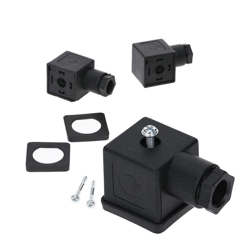 Kalitec Pack of 3 Valve Connectors 3-Pin Black Form A I Contact Surface 27 x 27 mm² I PG9 I Contact Separation 18 mm I Protection IP 65 I Valve Connector for Solenoid Valve I Cube Plug 2-Pin + PE