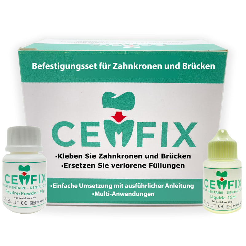 CEMFIX - For refixing dental crowns and bridges. The ideal solution for crowns, bridges, dental caries and lost fillings.