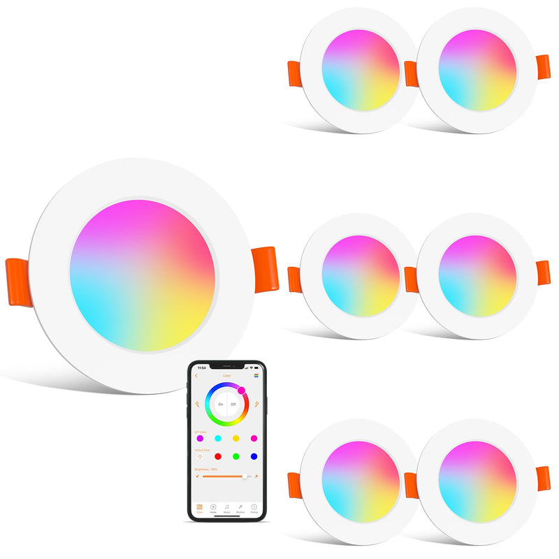 HYDONG Smart LED Recessed Spotlight, Flat 8 W LED Spotlights, 230 V, IP44 Bathroom Recessed Lights, 68 mm, Compatible with Alexa, Warm White & RGB Bluetooth Ceiling Spotlights, Colour Changing for Red / Green / Blue