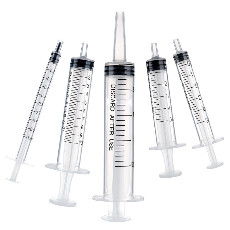 5pcs Plastic Syringes - 1ml, 3ml, 5ml, 10ml, 20ml, No Needle Measuring Syringe Reusable Syringes for Scientific Lab Dispensing Liquid Measuring Watering Pet Feeding Oil or Glue Applicator