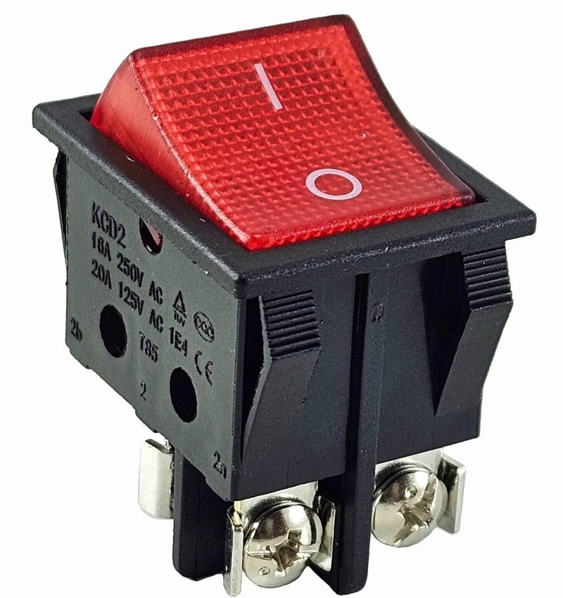 Rocker Switch Red with Screw Connection Device Switch 2-Pin (4pin) 16A 250~ Illuminated LED