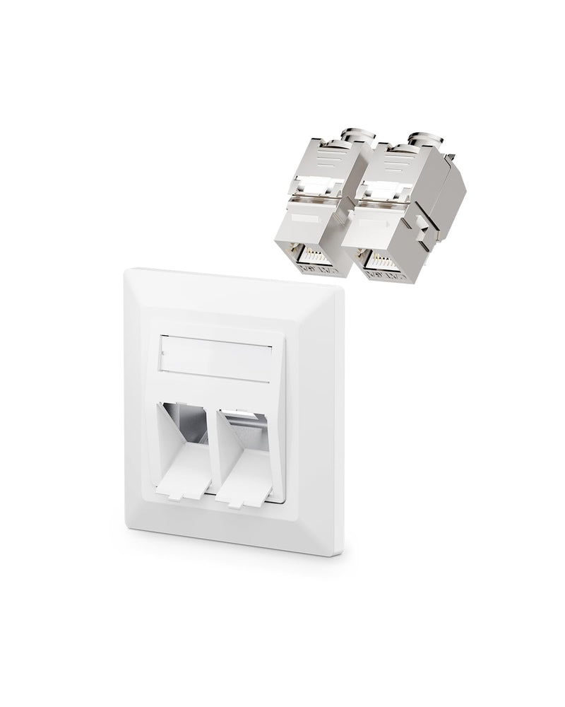 VCELINK 1x Keystone Network Socket Flush-Mounted CAT7/6A 2-Way Lan Socket Double Keystone RJ45 Module, STP Fully Shielded, RJ45 Ethernet Data Socket DSL Patch Cable Installation Cable 1-Pack