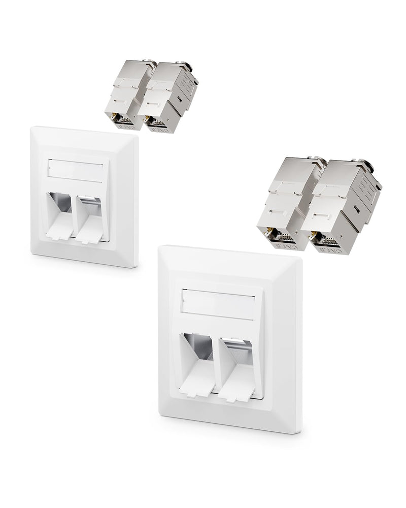 VCELINK Keystone Network Sockets Flush-Mounted CAT8 2-Way Lan Socket Double Keystone RJ45 Module STP Fully Shielded RJ45 Ethernet Data Socket DSL Patch Cable Installation Cable 2-Pack