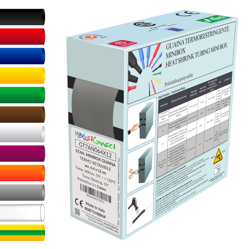 MarketConnect® Heat Shrink Tubing Diameter 6.4 mm Length 8 m Grey Mini Box 2:1 Small 6,4mm Ø – L 8mt gray