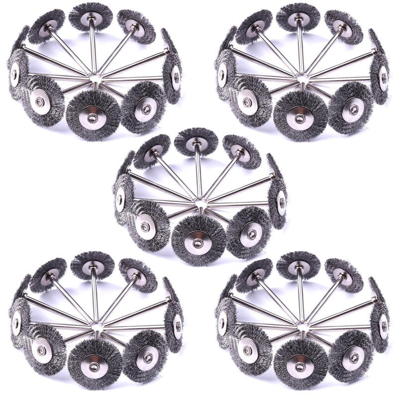 ATOPLEE Wire Wheel Brush Set,50pcs 1 inch/25mm Mini Wire Wheel with 3mm Round Shank,Alloy Steel Crimped Wire Brush Wheel for Cleaning Rust,Paint, Stripping and Abrasive,for Drill Attachment 50