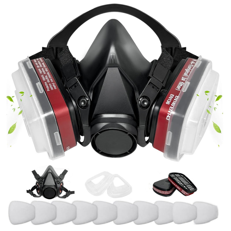 [AUSTRALIA] - ANUNU Chemical Face Shield with Filter and Glasses for Painting, Dust, Epoxy, Paint Black 