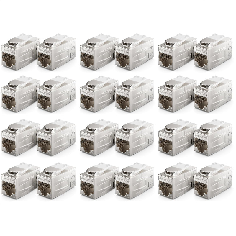 [AUSTRALIA] - deleyCON Pack of 24 CAT 7 Coupling Keystone Metal 2 x RJ45 Female Connector for RJ45 Patch Cable 600 MHz 10 Gbps LAN DSL Ethernet and Can be Used as Keystone - Silver 24 Stück 