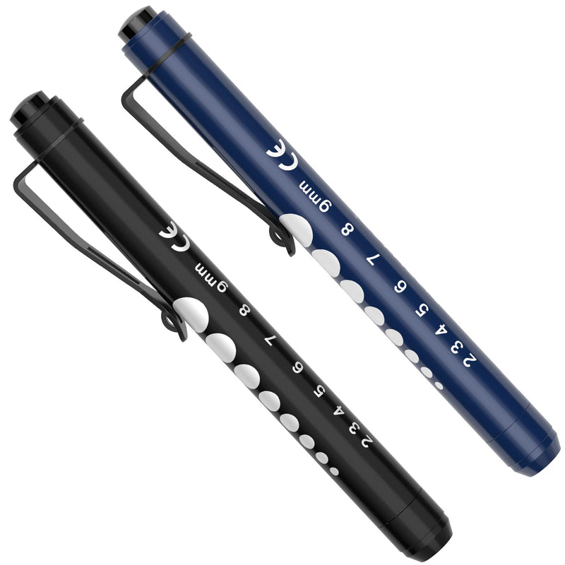 Diagnostic Light Pupil Light, RISEMART Pack of 2 Reusable LED Pen Lamp with Pocket Clip as Nurses Doctors Students Pen Light (Dark Blue and Black) Dark blue and black