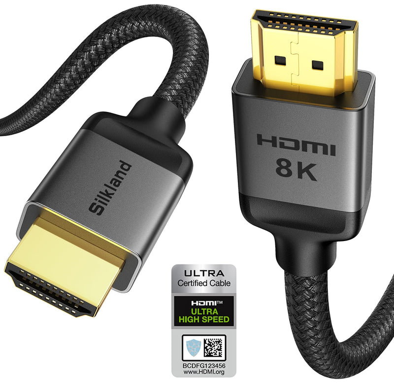 Silkland Certified HDMI 2.1 Cable, [4K@240Hz 144Hz 120Hz, 8K@60Hz] 1440P Ultra High Speed HDMI Cable 48Gbps (Upgrade Braided), HDR10+, eARC, HDCP 2.3, Compatible for Xbox/PS5/PS4/Roku TV-6.6ft 6.6 Feet 1-Pack Grey