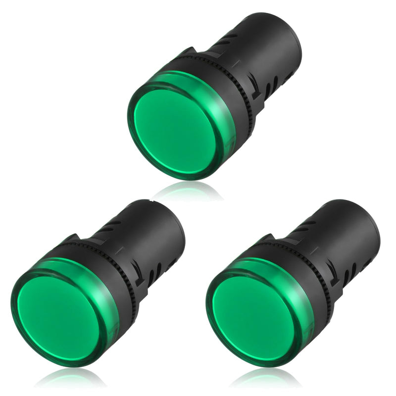 Pack of 3 22 mm LED Indicator Light - AC 220 V LED Indicator Signal Light, Flush Panel Indicator Lights (Green) Green 3stk