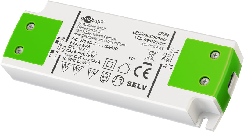 Goobay 65584 LED Transformer 350 mA/20 W/LED Transformer for Constant Current/LED Driver Constant Current Source/Transformer Interior Lighting/Power Supply Light