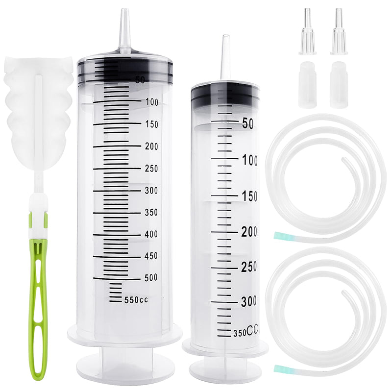 Samulee Syringe 350 ml + 550 ml, 2 Pieces Syringe Set, Dosing Syringe, Large Syringe for Engine Oil, Laboratory, Animal Feeding, Garden, Scientific Research