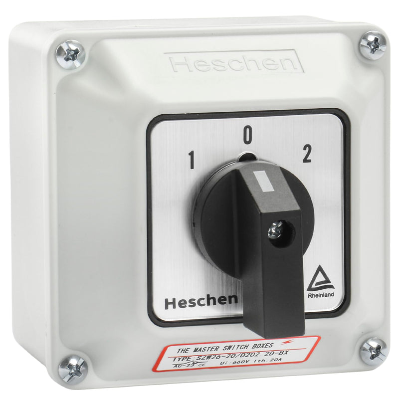 [AUSTRALIA] - Universal Rotary Cam Selector Changeover Switch, SZW26-20/D202.2D, 660V 20A, ON-Off-ON, 3 Position 2 Phase 8 Terminals, with Master Switch Exterior Box (Bigger Box) Bigger Box 
