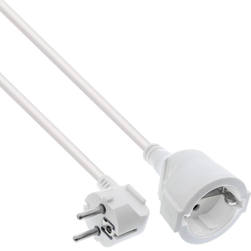 InLine Extension cable, power cable, 1.5 m, earthing contact plug angled/socket, H05VV-F, indoor, increased touch protection, white, 16401U 1,5m