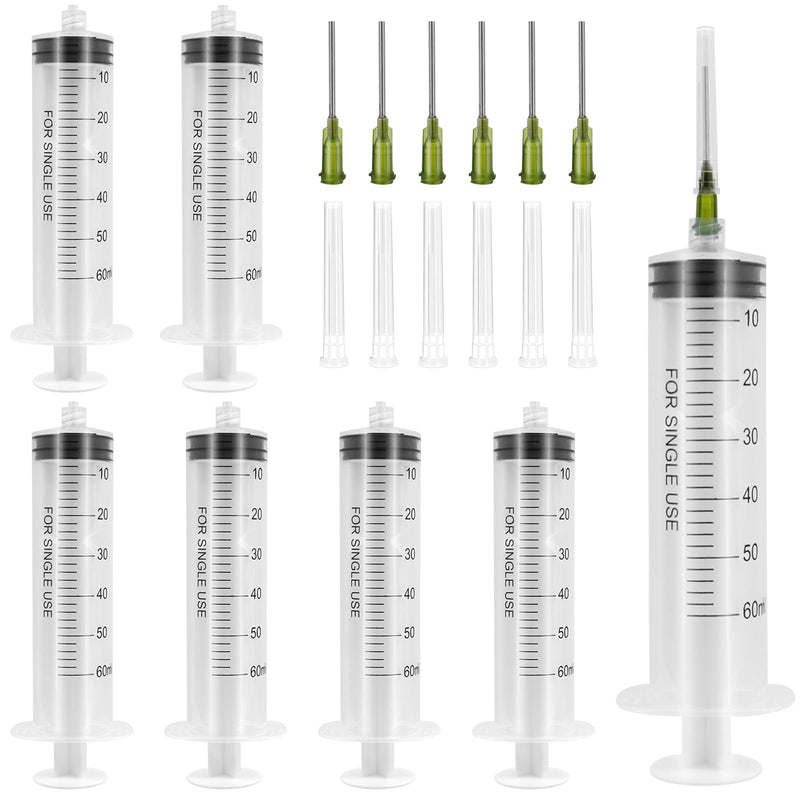 60 ml Plastic Syringe, Pack of 6 Syringes with Needle, Reusable Dosing Syringe, Syringe with 6 Needle Caps, Syringes for Scientific Laboratories, Measuring Liquids Industry