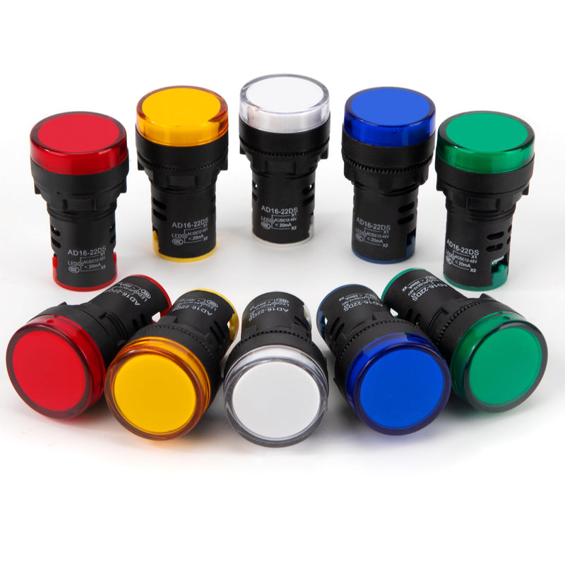 LED Indicator Light 22mm AC/DC 24V 20mA Red/Green/Blue/Orange/White AD16-22DS for Telecom Dashboard Pack of 10