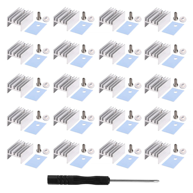 VooGenzek 20 Pieces TO-220 Heatsink and Insulator/Mounting Kits, Heatsink + Screw + Washer + Insulator Rubberised Silicone for TO-220 MOSFET Transistor, 20 x 15 x 10 mm Without needle