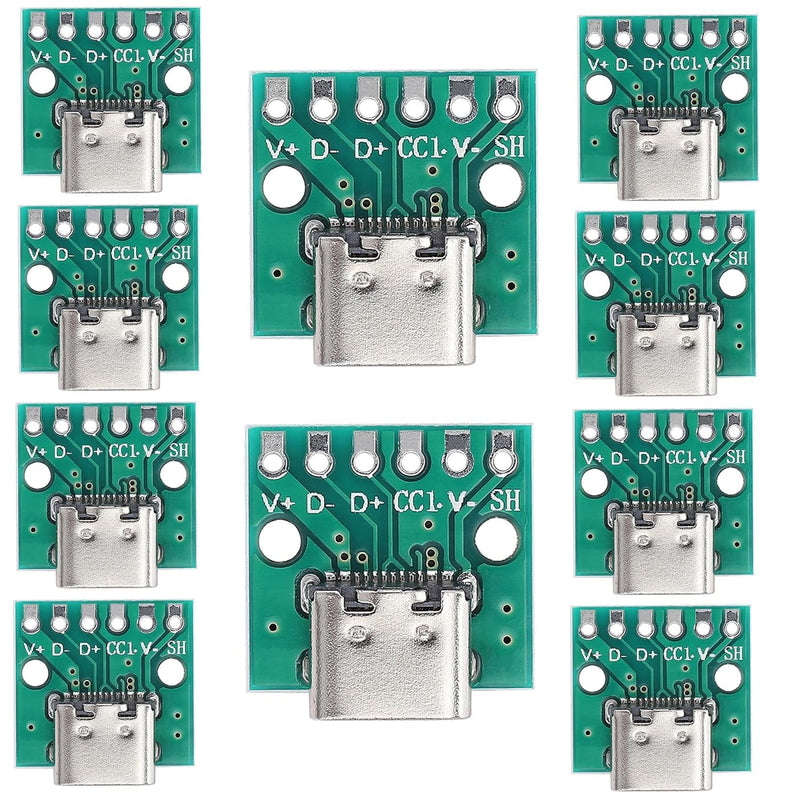 PENGLIN Pack of 10 USB Type C Female to DIP Adapter with Test Board 2.54 mm Pitch, USB 3.1 Type C to 6P DIP Adapter Converter for DIY