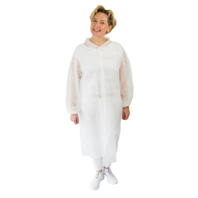 5 x Arnomed PP Disposable Protective Gown, Size XXL, White Disposable Protective Coat, Fleece Coat, Protective Gown with Press Studs, Disposable Coat, Plastic Painter's Suit, Surgical Gown Food Safe 5