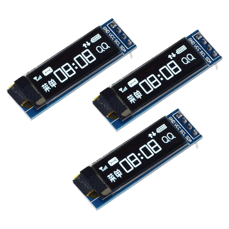 GERUI Pack of 3 0.91 Inch OLED LCD Display Module Screen Tiny Module IIC 128 x 32 LCD Display Device Compatible with Arduino and Other Microcontollers, 3.3 V-5 V, White