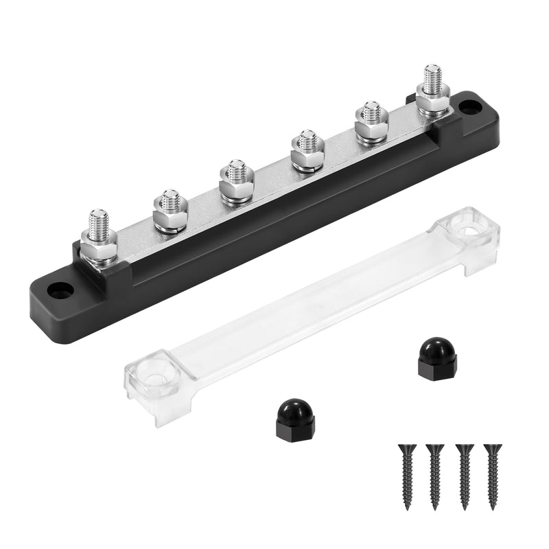 QIMEI-SHOP Busbar 12V-48V DC Busbars Distribution Block Power Distribution Block 150A Busbar with 6 x M6 Connection Bolts for Car RV Boat Black M6 Schwarz