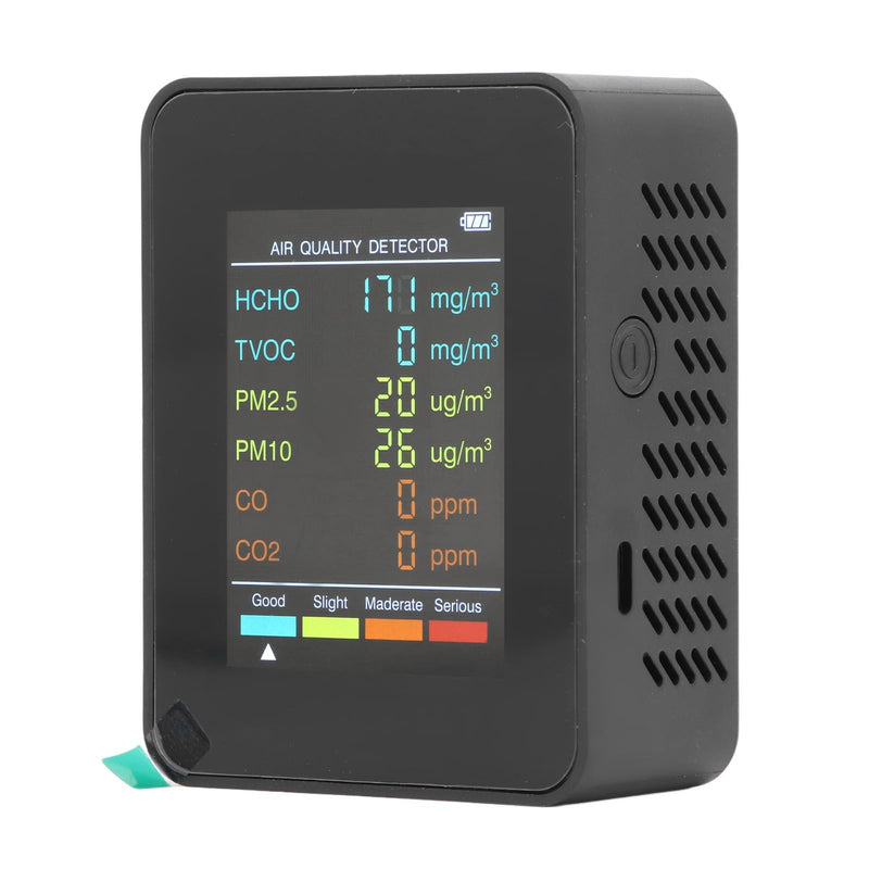 Air Quality Monitor, Portable Rechargeable CO2 Detector with Backlit Display and Alarm for Rooms, Basements, Grow Tents, Offices (Black) BLACK