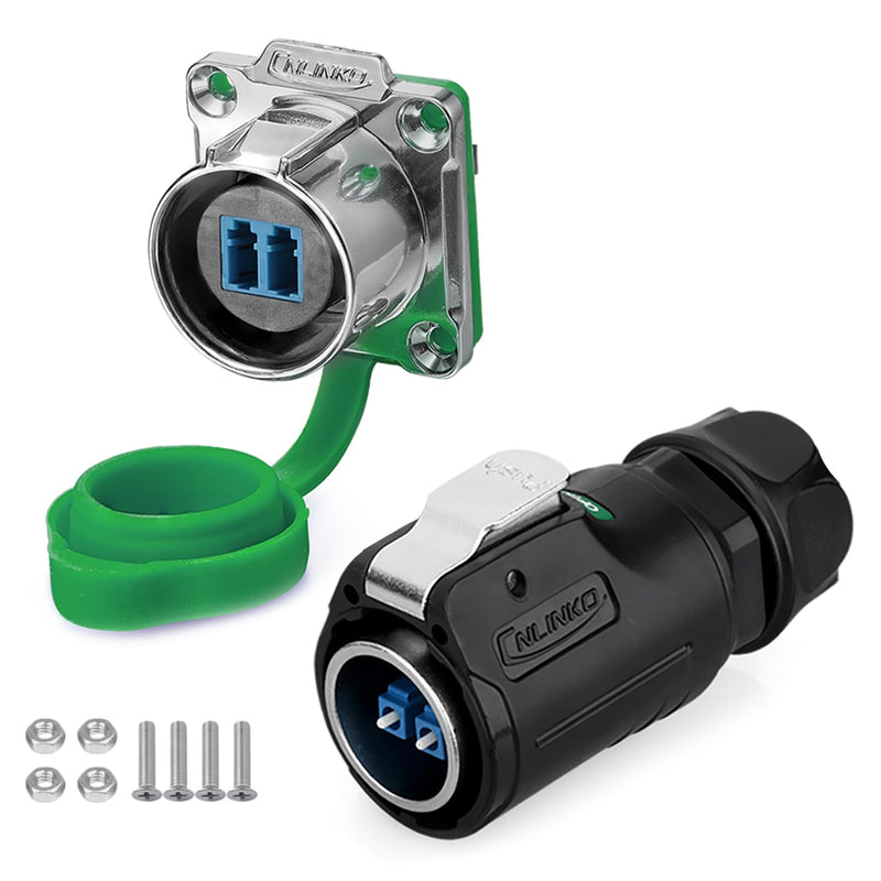 CNLINKO LP-24 Fiber Optic Connector, LC Single Mode Dual Core Optical Plug for Outdoor Use, Recessed Sockets Socket IP68 Aviation Plug Waterproof Plug M24 02-M24 Fiber Optics Set