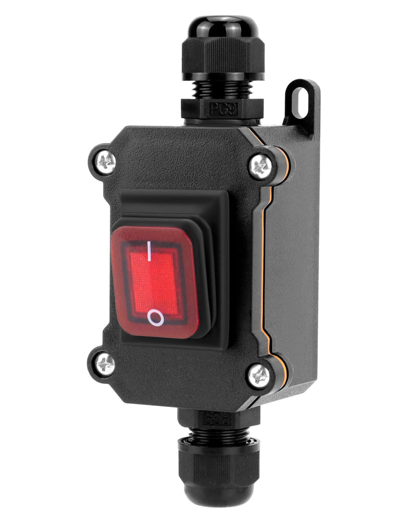 [AUSTRALIA] - QWORK® IP65 Waterproof Inline Cable Switch with Red Indicator Light, 220V 30A, DPST Rocker Switch, Dual Position On/Off Rocker Switch 
