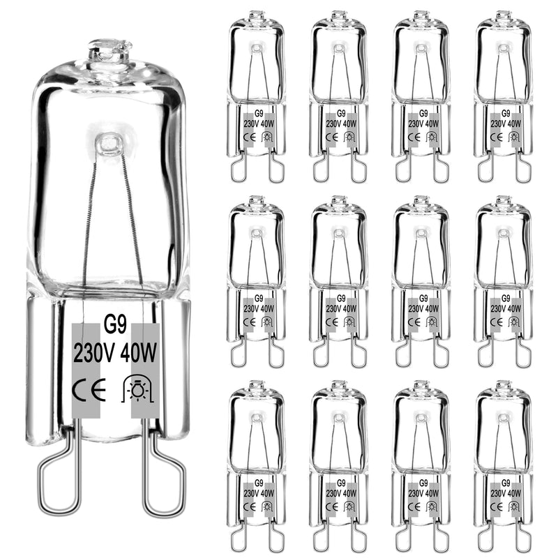 Halogen Light Bulb G9 (12 Pieces) Halogen G9 40 W 230 V, 560 LM 2700 K Warm White Dimmable No Flickering Halogen Bulbs Pin Base Lamp for Oven Lamp 300 °C Microwave Cooker, Ceiling Lights, Wall Lamp