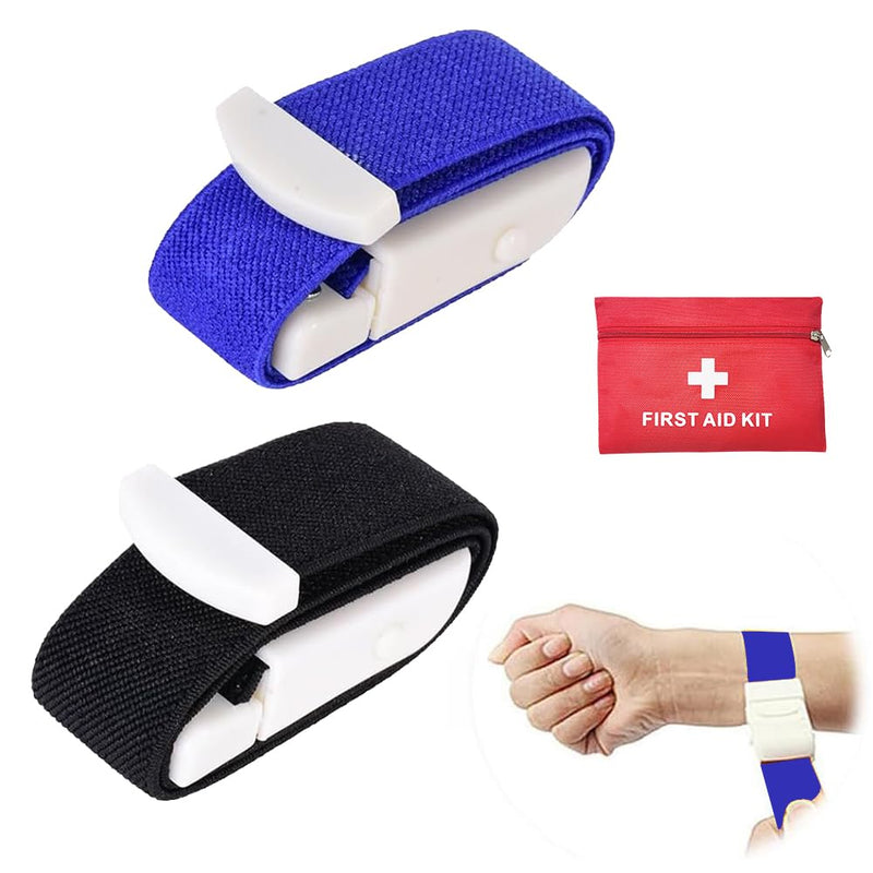 Storage Hose, Vein Congestion, 2 Pieces Blood Collection Tourniquet, Fast Tourniquet with Buckle for Doctors, Medical Nurse Tourniquet, for Medical Emergency Nurse First Aid (Black + Blue) Black+blue