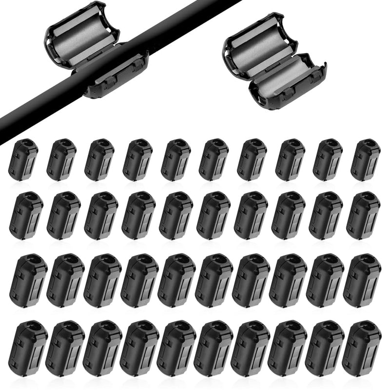 Riisoyu Pack of 40 Ferrite Cores for Cables, Ferrite Ring Core Folding Ferrite Ferrite Clip-on Ferrite Ferrite Cable Clamp for Cable RFI, EMI 3/5/7/9 mm Inner Diameter, Black