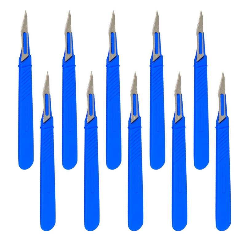 [AUSTRALIA] - Disposable Plastic Surgical Scalpel Knife, Disposable Scalpel Blade, Sterilised Disposable Scalpels, Disposable Scalpel Figure 11 with Protective Cap, Individually Sterile Packed (Blue, Pack of 10) Construction, 10 Pieces 