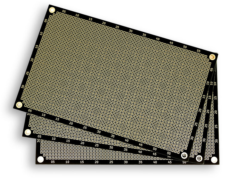 PROTOPATCH® Premium Perforated Grid Board (Pack of 3) | 160 x 100 mm | Double Sided | Square Pads | Black | NPTH | 2.54 mm Pitch