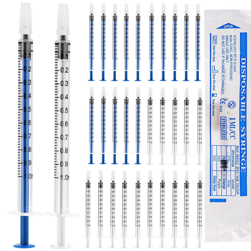 Pack of 30 1 ml Sterile Syringe without Needle Colostrum Syringes, 1 ml Plastic Syringes Independent Disposable Syringes 1 ml with Cap for Refilling and Measuring Liquids Scientific Laboratories