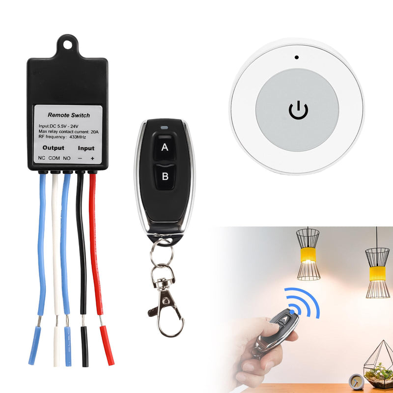 [AUSTRALIA] - Remote Control Switch, 12 V Radio Switch, DC5.5 V ~ 30 V 5 A Relay Remote Switch, 50 m Long Range Radio Switch with 2 Remote Controls for Ceiling Lights, Motor, Lamps Christmas Decoration 