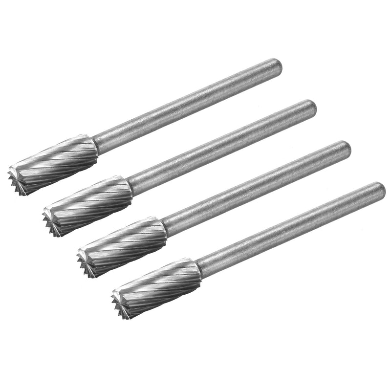 QUARKZMAN 4 Pcs Tungsten Carbide Rotary Files 1/8" Shank Single Side Cut Cylindrical with Rounded End Rotary Milling Tools 5mm Diameter
