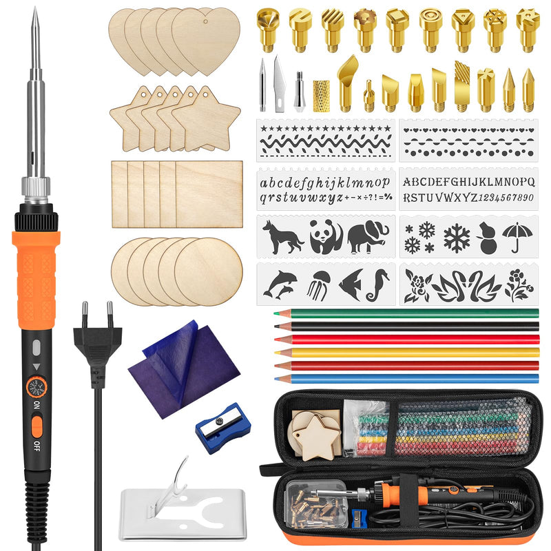 Pyrography Soldering Iron Set, 76-Piece Burning Tool with Adjustable Temperature from 200 to 450°C, Burning Iron Set with Pyrography Pen for Embossing, Carving, DIY Crafts 2-Orange Colour.