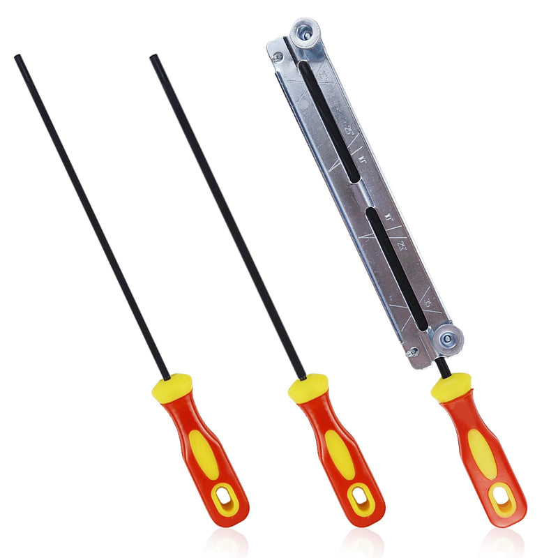 3 Pieces File for Chainsaw with Handle and File Holder Horse File Chainsaw File Set Chainsaw Round File 4.0 mm, 4.8 mm, 5.5 mm 3 Sizes for Chainsaws a