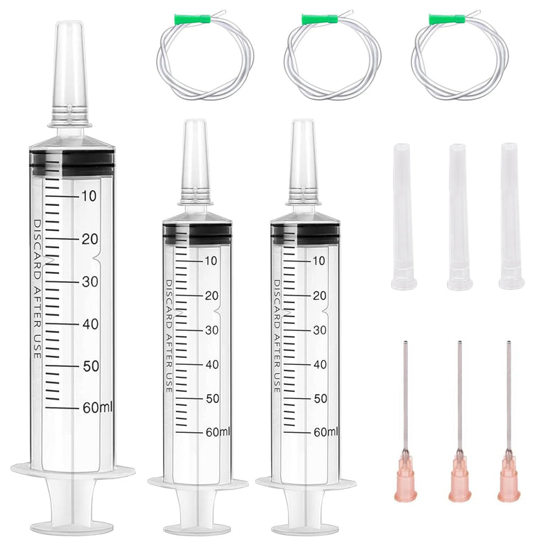 Pack of 3 Syringe 60 ml, Syringe with Hose, Disposable Syringes Large, Individually Packed Liquid Syringe, Reusable Plastic Syringes for Scientific Laboratories, Liquid Measurement