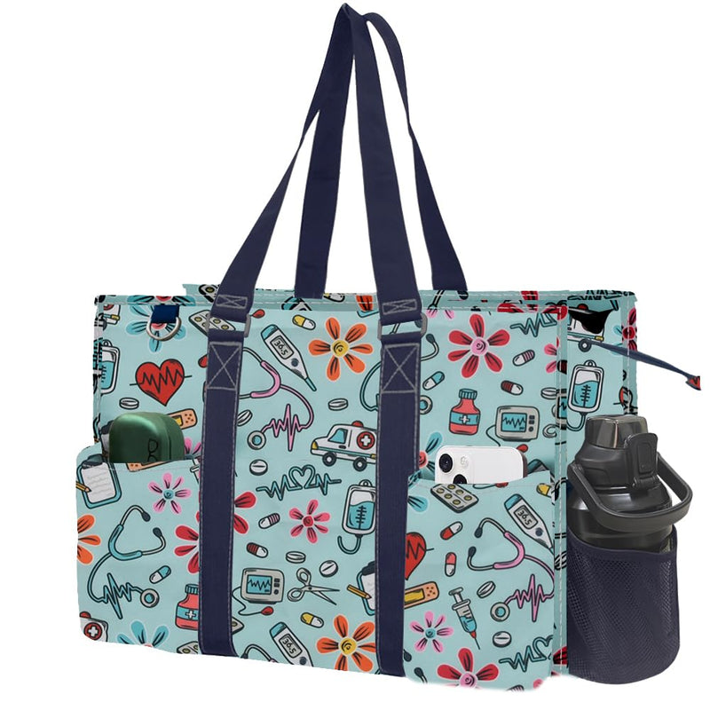 [AUSTRALIA] - NGIL Zip-Top Tote Bag with Exterior Pockets for Working Women, Teachers, Nurses, and Moms, Design in USA Ngil Zip-groovy Nurse-navy 