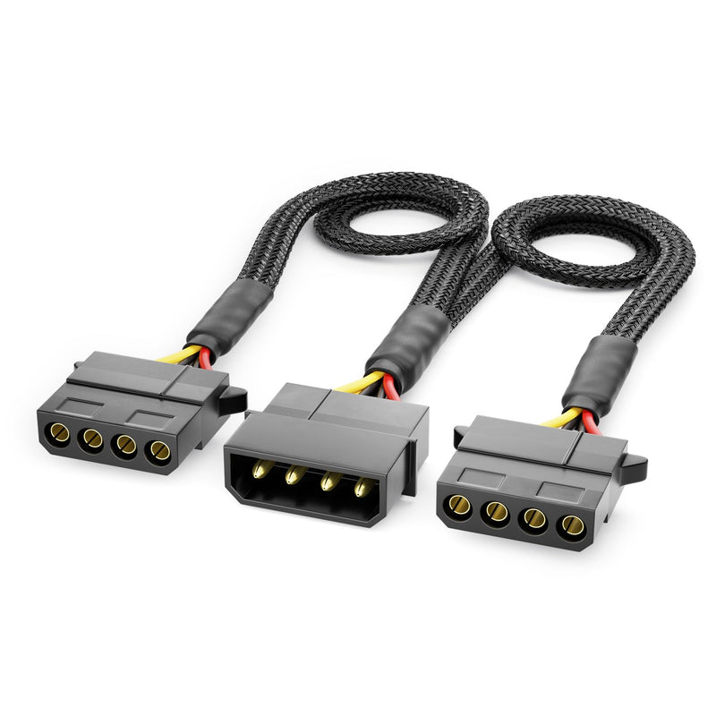 deleyCON 30 cm 4-Pin Molex Y Extension Cable - MXI Power Supply for PC Components - 4-Pin Molex Male to 2x 4-Pin Molex Female - Black Molex 4-Pin Y Cable