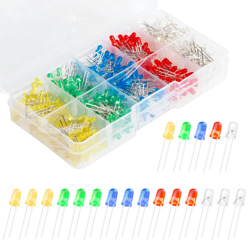 5 mm Flashing LED Lights for Models Mini LED Bulbs Flashing Micro Lights LEDs Assortment Kit Red, Yellow, Green, Blue, White (40 Pieces per Colour, Total 200 Pieces)